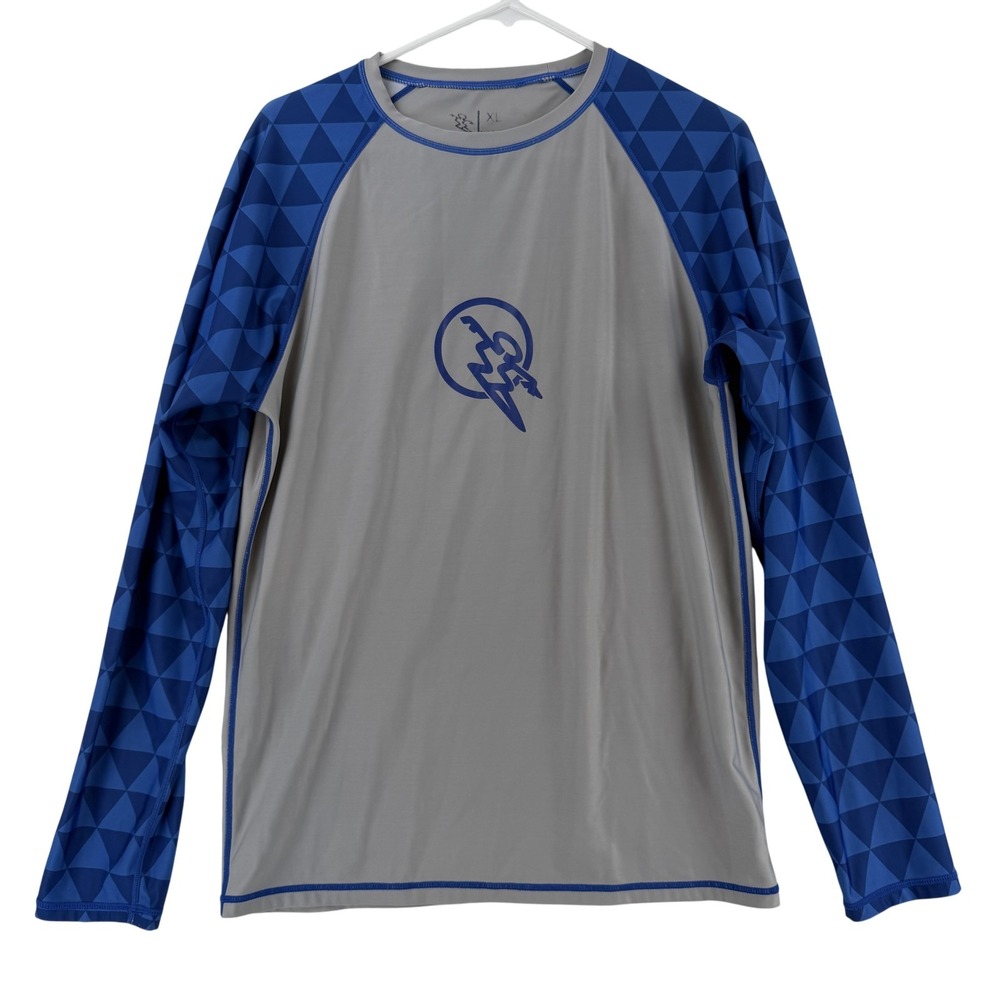 DaHui Shirt Mens XL Gray Blue Long Sleeve Rash Guard Surf Swim Athletic